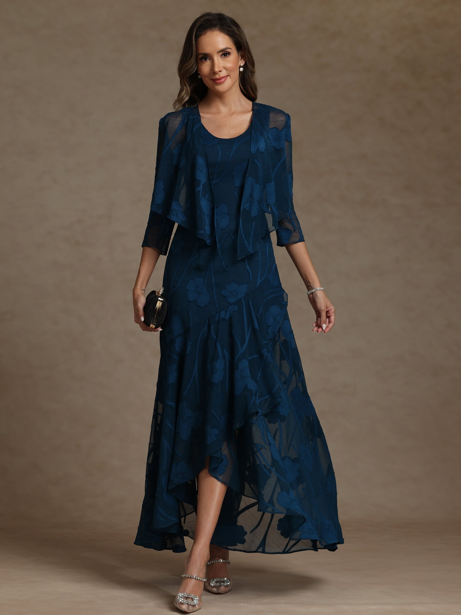 Lightweight Sheath Tea-Length Chiffon Mother of the Bride & Groom Dresses with Cowl Neck & Ruched Waist (SHI22500689)