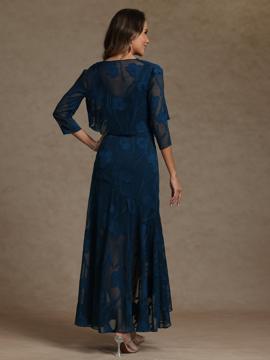 Sheath V Neck 3/4 Sleeve Sequined Mother of the Bride Dresses with Appliques (SHI22500209)