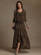 A-Line/Princess Two-Piece Asymmetrical Appliques Ankle-Length Mother of the Bride Dresses with Jacket (SHI22500149)