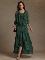 A-Line/Princess Two-Piece Asymmetrical Appliques Ankle-Length Mother of the Bride Dresses with Jacket (SHI22500149)