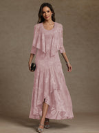 A-Line/Princess Two-Piece Asymmetrical Appliques Ankle-Length Mother of the Bride Dresses with Jacket (SHI22500149)