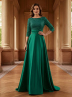 A Line Scoop 3/4 Sleeve Long Mixed Mother of the Bride Dresses with Sequins (SHI22500171)
