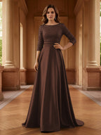 A Line Scoop 3/4 Sleeve Long Mixed Mother of the Bride Dresses with Sequins (SHI22500171)