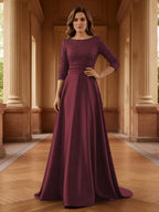 A Line Scoop 3/4 Sleeve Long Mixed Mother of the Bride Dresses with Sequins (SHI22500171)