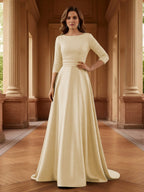 A Line Scoop 3/4 Sleeve Long Mixed Mother of the Bride Dresses with Sequins (SHI22500171)