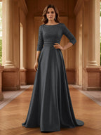 A Line Scoop 3/4 Sleeve Long Mixed Mother of the Bride Dresses with Sequins (SHI22500171)