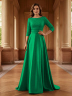 A Line Scoop 3/4 Sleeve Long Mixed Mother of the Bride Dresses with Sequins (SHI22500171)
