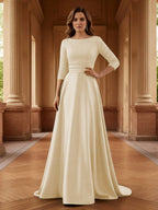 A Line Scoop 3/4 Sleeve Long Mixed Mother of the Bride Dresses with Sequins (SHI22500171)