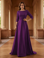 A Line Scoop 3/4 Sleeve Long Mixed Mother of the Bride Dresses with Sequins (SHI22500171)