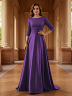 A Line Scoop 3/4 Sleeve Long Mixed Mother of the Bride Dresses with Sequins (SHI22500171)
