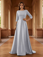 A Line Scoop 3/4 Sleeve Long Mixed Mother of the Bride Dresses with Sequins (SHI22500171)