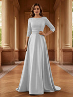 A Line Scoop 3/4 Sleeve Long Mixed Mother of the Bride Dresses with Sequins (SHI22500171)