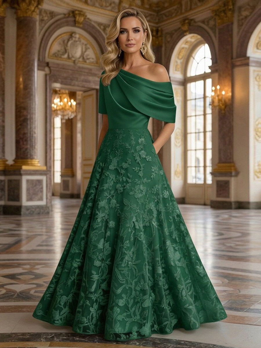 A-Line Floor Length One Shoulder Long Mother of the Bride Dresses with Lace (SHI22500179)