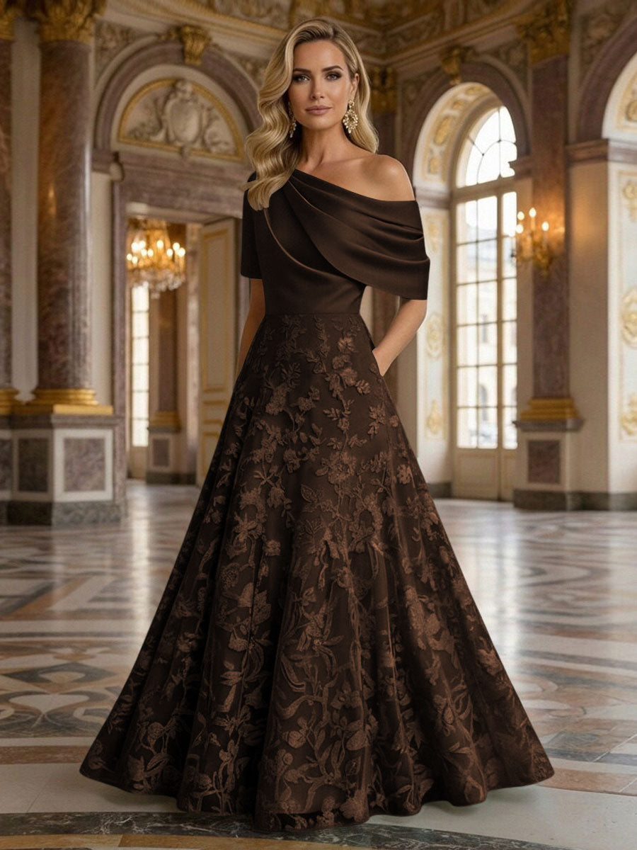 A-Line Floor Length One Shoulder Long Mother of the Bride Dresses with Lace (SHI22500179)