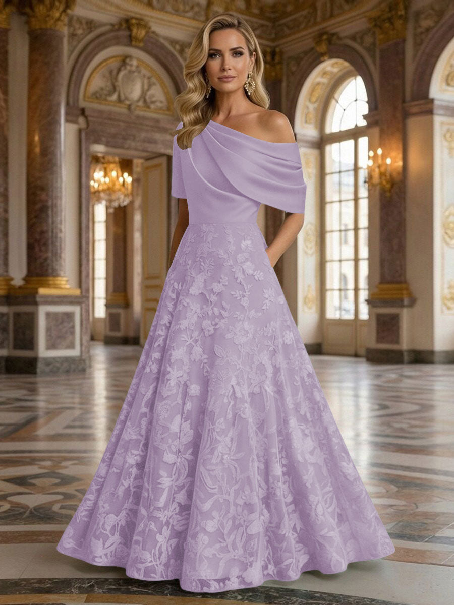 A-Line Floor Length One Shoulder Long Mother of the Bride Dresses with Lace (SHI22500179)