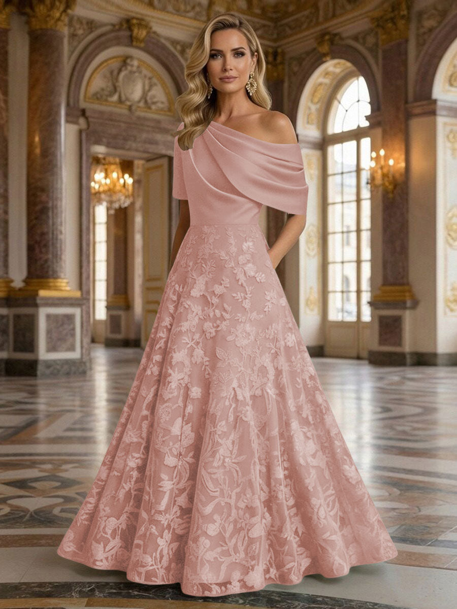 A-Line Floor Length One Shoulder Long Mother of the Bride Dresses with Lace (SHI22500179)