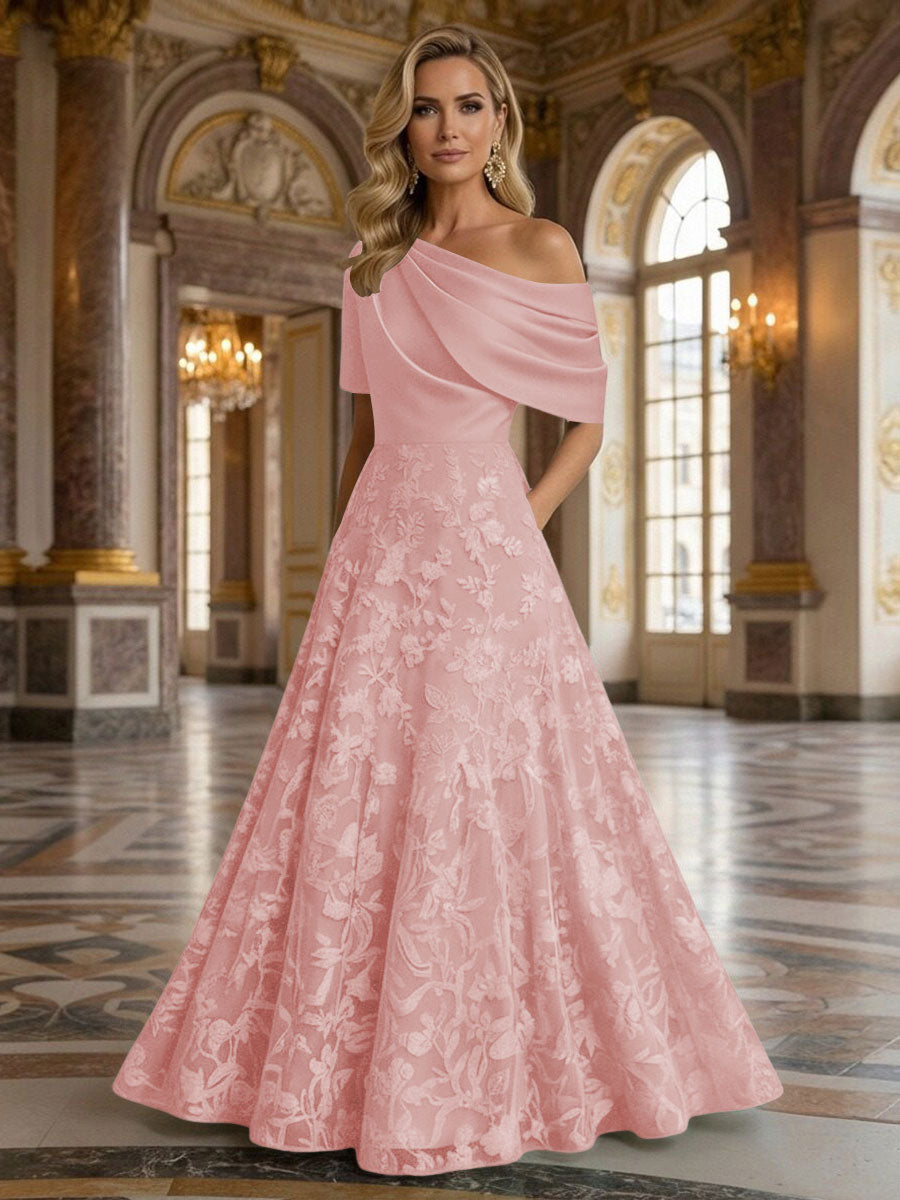 A-Line Floor Length One Shoulder Long Mother of the Bride Dresses with Lace (SHI22500179)