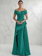 A Line/Princess Stand Collar Short Sleeve Long Elegant Mother of the Bride Dresses (SHI22500207)