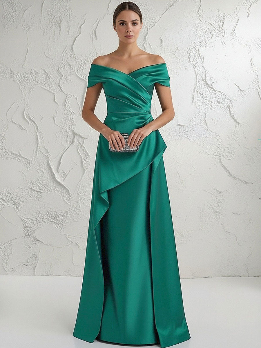 A-Line Off Shoulder Floor-Length Mother of the Bride Dresses with Sequins (SHI22500114)