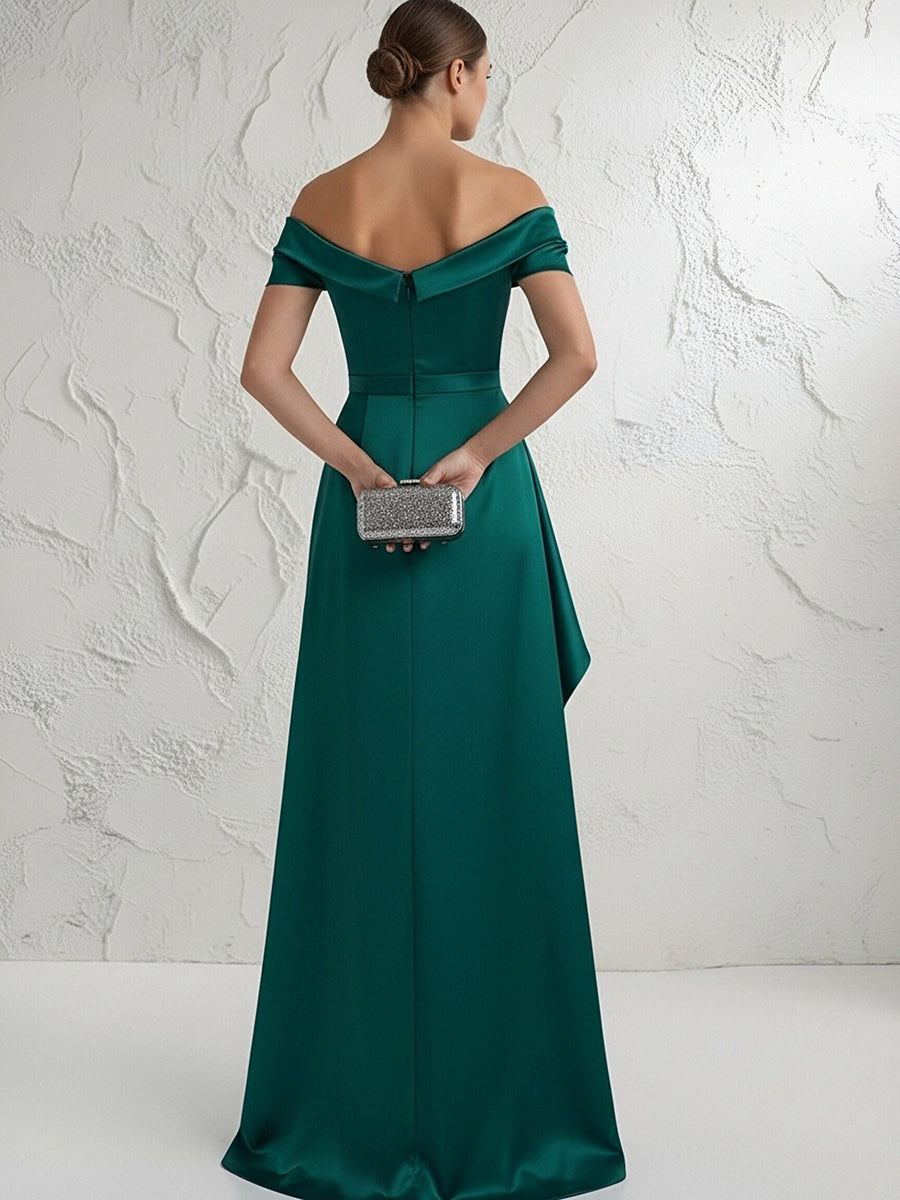 A Line Off Shoulder Floor Length Ruched Mother of the Bride Dresses (SHI22500193)