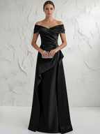 A Line Off Shoulder Floor Length Ruched Mother of the Bride Dresses (SHI22500193)