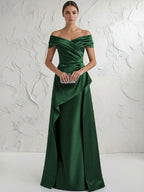 A Line Off Shoulder Floor Length Ruched Mother of the Bride Dresses (SHI22500193)