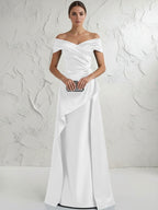 A Line Off Shoulder Floor Length Ruched Mother of the Bride Dresses (SHI22500193)
