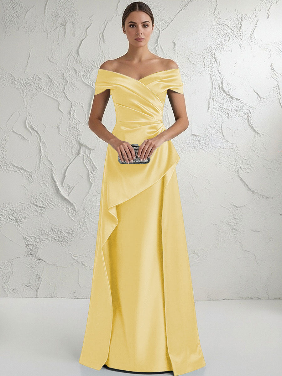 A Line Off Shoulder Floor Length Ruched Mother of the Bride Dresses (SHI22500193)