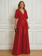 Jumpsuit V Neck Half Sleeve Long Sparkling Mother of the Bride Dresses with Belt (SHI22500201)