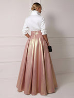 A Line Shirt Collar Half Sleeve Long Elegant Mother of the Bride Dresses with Pleats (SHI22500203)