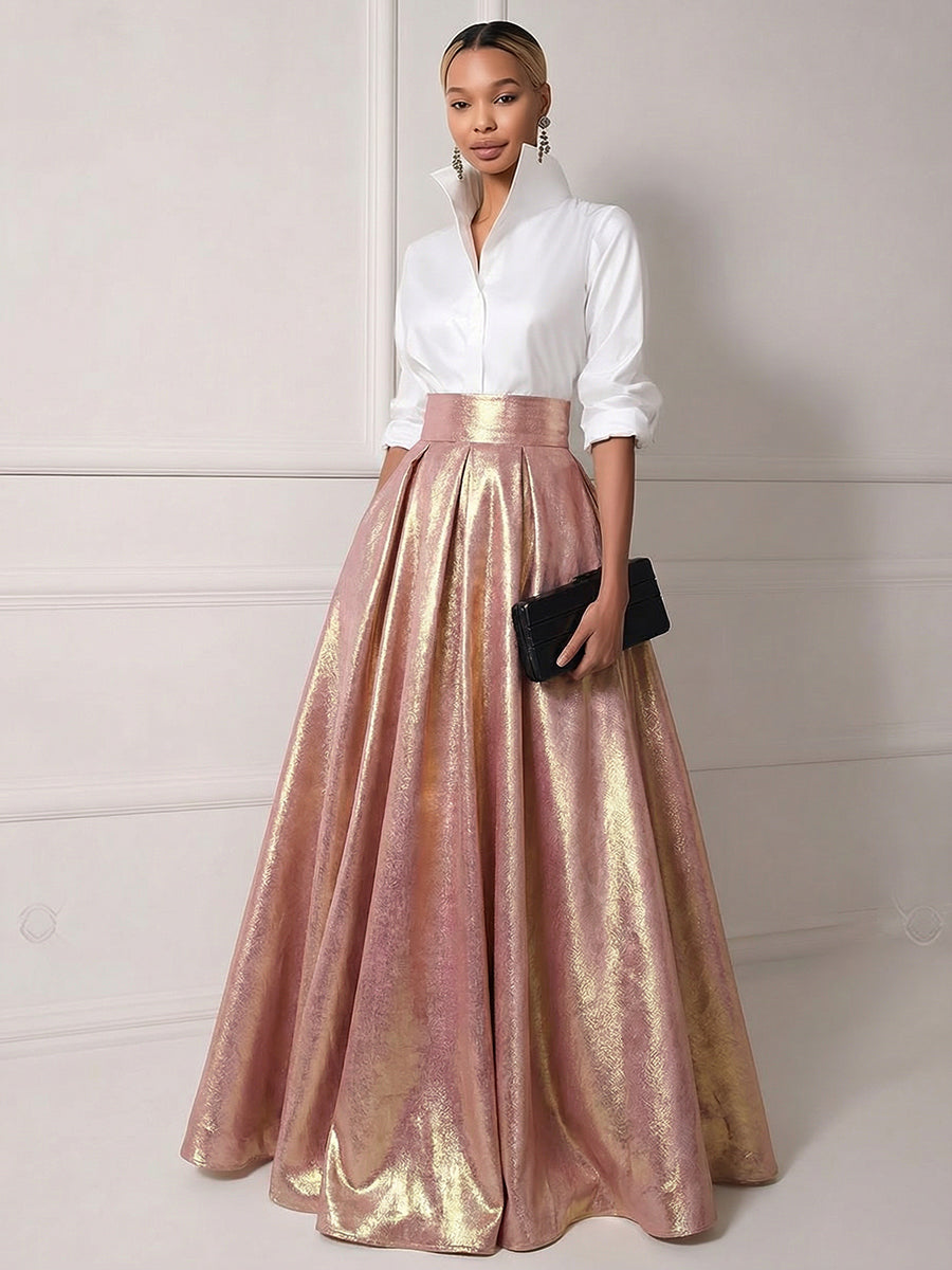 A Line Shirt Collar Half Sleeve Long Elegant Mother of the Bride Dresses with Pleats (SHI22500203)