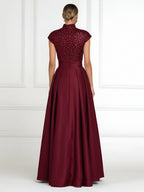 Sheath/Column V-Neck Jacquard Maxi Mother of the Bride & Groom Dresses with Ruffles & Slit (SHI25001047)