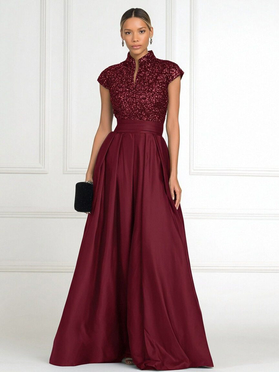 Sheath/Column V-Neck Jacquard Maxi Mother of the Bride & Groom Dresses with Ruffles & Slit (SHI25001047)