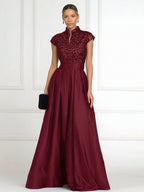 A-Line/Princess V-Neck Chiffon Floor-Length Mother of the Bride & Groom Dresses with Lace Appliques & Pleats (SHI22501605)