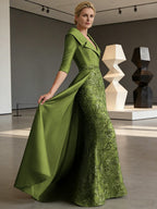 Sheath V Neck 3/4 Sleeve Sequined Mother of the Bride Dresses with Appliques (SHI22500209)