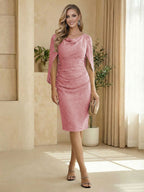 Sheath Boat Neck Cape Sleeve Knee Length Simple Mother of the Bride Dresses (SHI22500234)