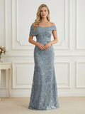 Mermaid Off Shoulder Short Sleeve Long Elegant Mother of the Bride Dresses with Sequin (SHI22500242)