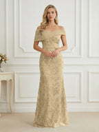 Mermaid Off Shoulder Short Sleeve Long Elegant Mother of the Bride Dresses with Sequin (SHI22500242)