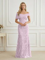 Mermaid Off Shoulder Short Sleeve Long Elegant Mother of the Bride Dresses with Sequin (SHI22500242)