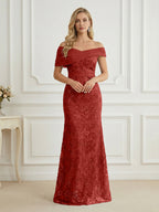 Mermaid Off Shoulder Short Sleeve Long Elegant Mother of the Bride Dresses with Sequin (SHI22500242)