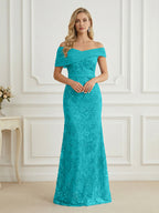 Mermaid Off Shoulder Short Sleeve Long Elegant Mother of the Bride Dresses with Sequin (SHI22500242)
