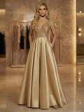 A Line V Neck Sleeveless Floor Length Mixed Mother of the Bride Dresses with Pleats (SHI22500260)