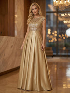 A Line Scoop 3/4 Sleeve Long Mixed Mother of the Bride Dresses with Sequins (SHI22500171)