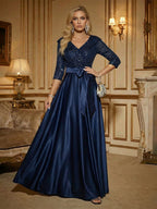 Mermaid Chic V Neck Long Flying Sleeve Floor-Length Mother of the Bride Dresses Party Gown with Flower (SHI22500229)