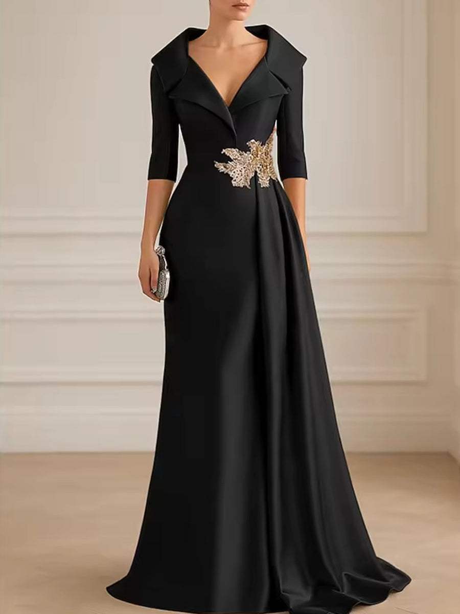 A-Line/Princess V-Neck Chiffon Floor-Length Mother of the Bride & Groom Dresses with Lace Appliques, Sequin & Ruffles (SHI22501608)