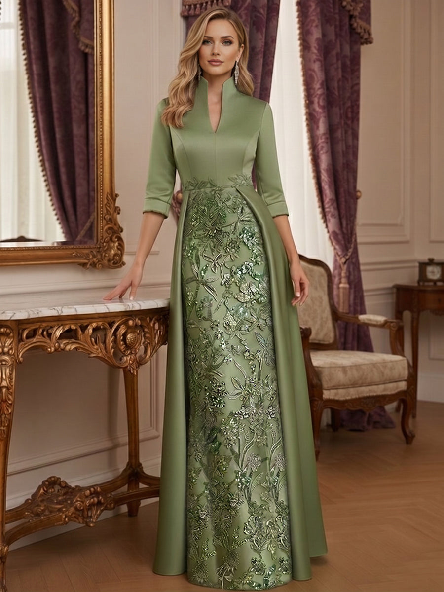 Sheath/Column Cape Sleeves Mother of the Bride & Groom Dresses with Floral Beaded Sequin Embroidered (SHI22500491)
