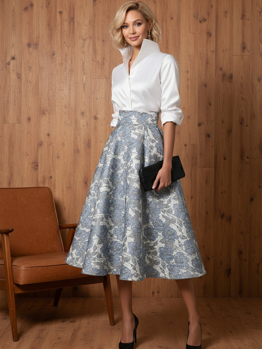 3/4 Sleeve Round Neck A-Line Midi Chiffon Mother of the Bride Dresses with Jacket (SHI22500386)