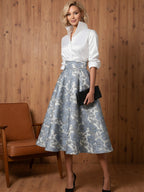 3/4 Sleeve Round Neck A-Line Midi Chiffon Mother of the Bride Dresses with Jacket (SHI22500386)