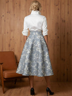3/4 Sleeve Round Neck A-Line Midi Chiffon Mother of the Bride Dresses with Jacket (SHI22500386)