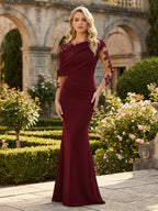 Sheath Silk Off Shoulder Ruched Maxi Mother of the Bride & Groom Dresses (SHI22500808)